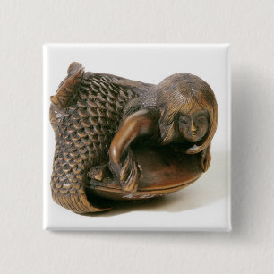 Netsuke, gekaard in de vorm van een zeemeermin vierkante button 5,1 cm