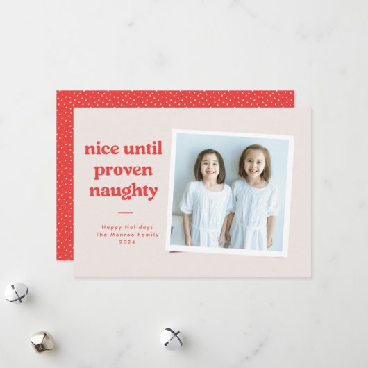 Nette tot ondeugende fotokaart - rood feestdagenkaart (Voorkant / Achterkant in situ)