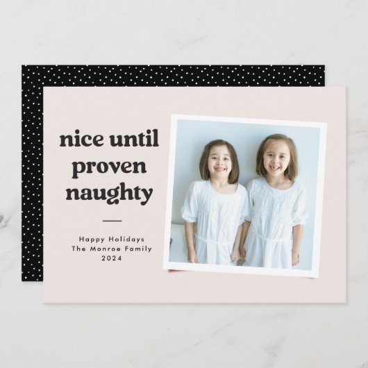 Nette tot ondeugende fotokaart - zwart feestdagenkaart (Voorkant / Achterkant)