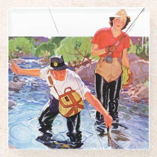 Netting A Fish door R.J. Cavaliere Glazen Onderzetter (Voorkant)