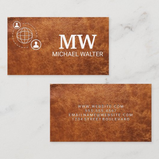 Netwerk Communicatie Monogram | Leer Visitekaartje (Voorkant / Achterkant)