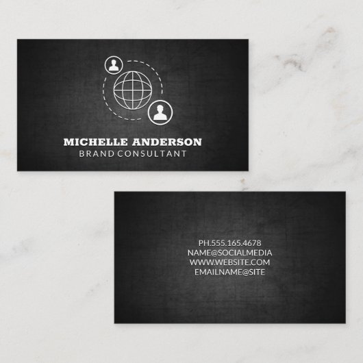 Netwerkcommunicatiepictogram | Zwarte textuur Visitekaartje (Voorkant / Achterkant)
