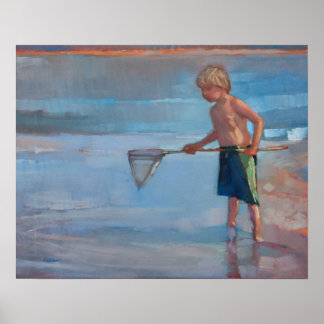Netwerken - Jongen met net bij Beach Poster
