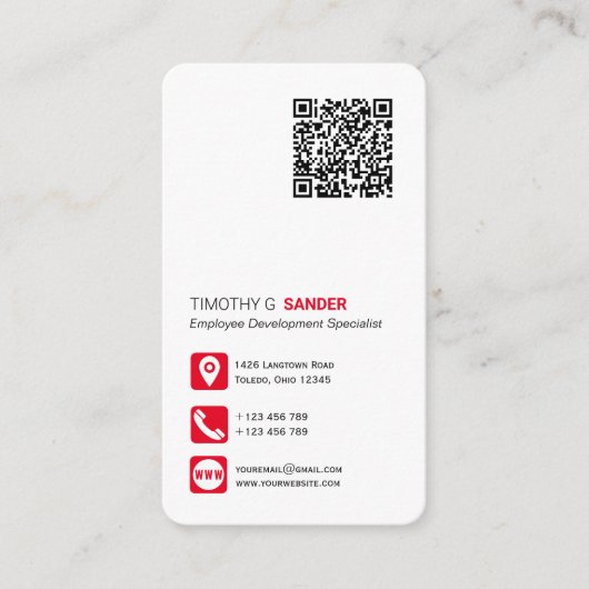 Netwerken QR code professionele sociale media rood Visitekaartje (Voorkant)