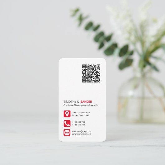 Netwerken QR code professionele sociale media rood Visitekaartje (Staand voorkant)