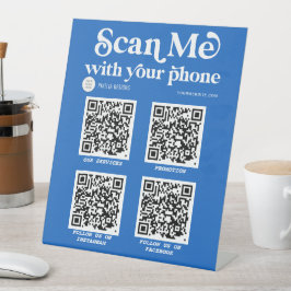 Netwerken van sociale media Moderne Trendy Blue QR Reclamebord Met Voetstuk