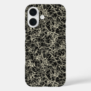 Netwerkende neuronen op zwart - naadloos patroon. iPhone 16 hoesje