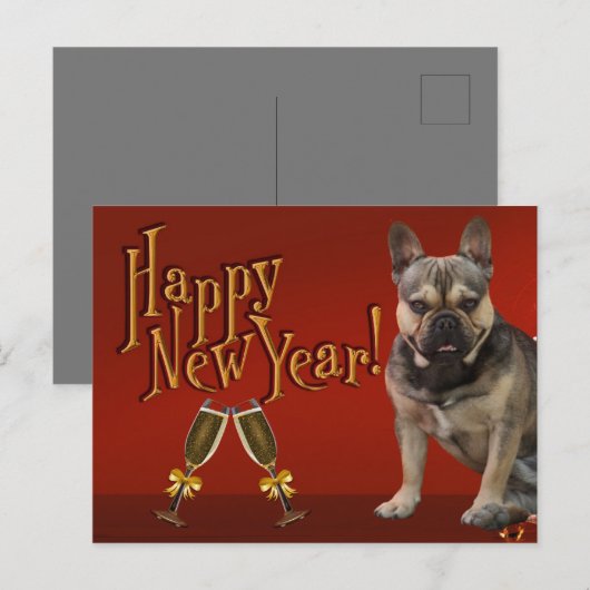 Neujahrskarte französische Bulldogge Postkarte Briefkaart (Voorkant / Achterkant)