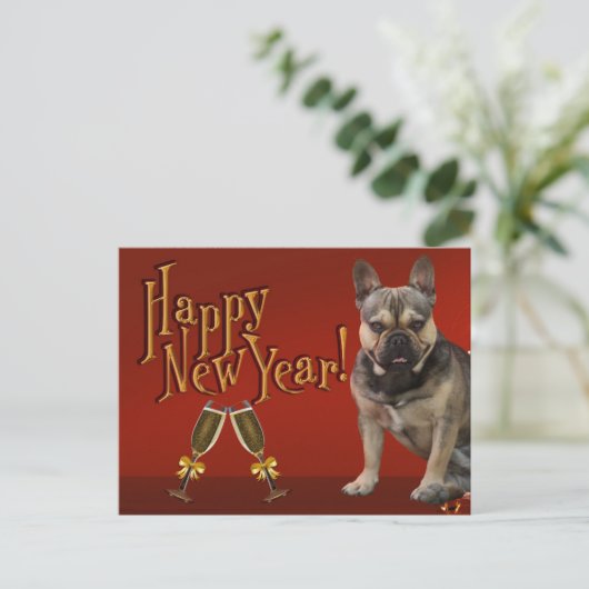 Neujahrskarte französische Bulldogge Postkarte Briefkaart (Staand voorkant)