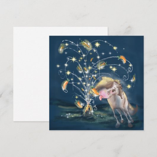 Neujahrskarte mit Pferd und Karotten Feuerwerk  Feestdagenkaart (Voorkant / Achterkant)