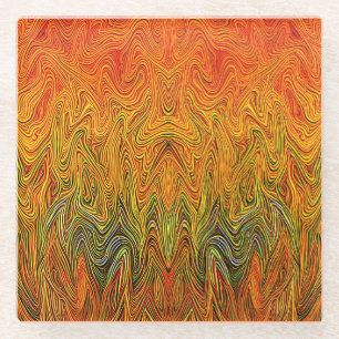 "Neural Firestorm" Abstract geel Sinaasappel Glazen Onderzetter