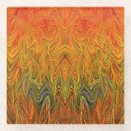 "Neural Firestorm" Abstract geel Sinaasappel Glazen Onderzetter (Voorkant)