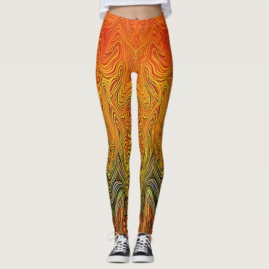 "Neural Firestorm" Abstract geel Sinaasappel Leggings (Voorkant)