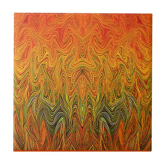 "Neural Firestorm" Abstract geel Sinaasappel Tegeltje (Voorkant)