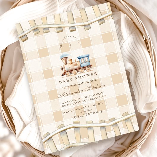 Neurale Waterverf Train Baby shower Kaart