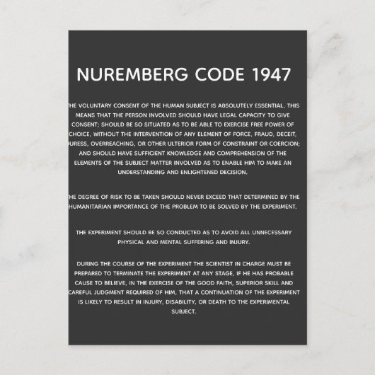 Neurenberg-code. Acryldruk Briefkaart (Voorkant)