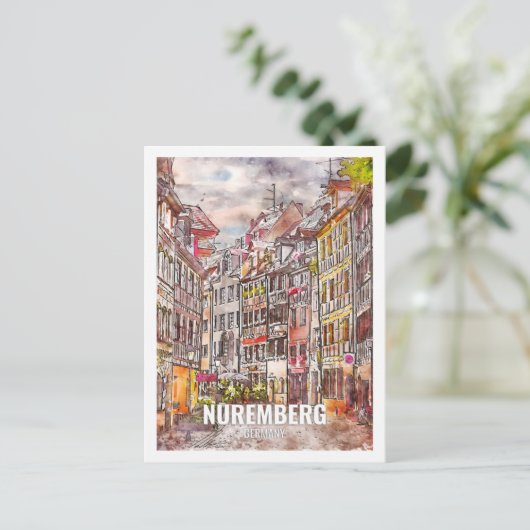 Neurenberg Duitsland Beroemde Reisplaats Waterverf Briefkaart (Staand voorkant)