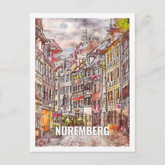 Neurenberg Duitsland Beroemde Reisplaats Waterverf Briefkaart (Voorkant)