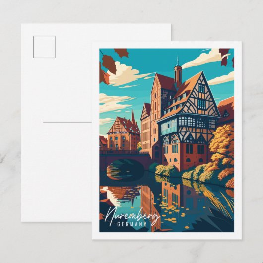 Neurenberg Duitsland vintage reisillustratie Briefkaart (Voorkant / Achterkant)