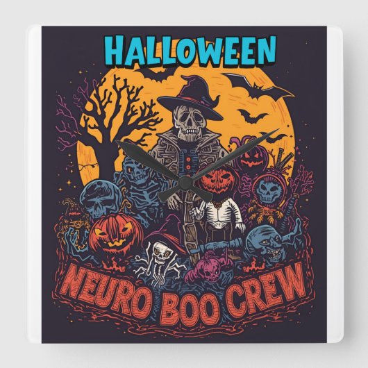 Neuro Boo Crew Halloween Vierkante Klok (Voorkant)
