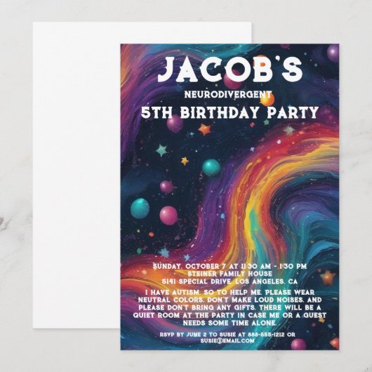 Neurodivergent Autistische verjaardagsfeestje uitn Kaart (Voorkant / Achterkant)