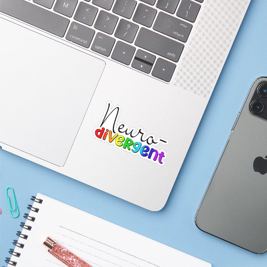 neurodivergent | Neurodiversity Awareness Rainbow Sticker (Laptop met iPhone)