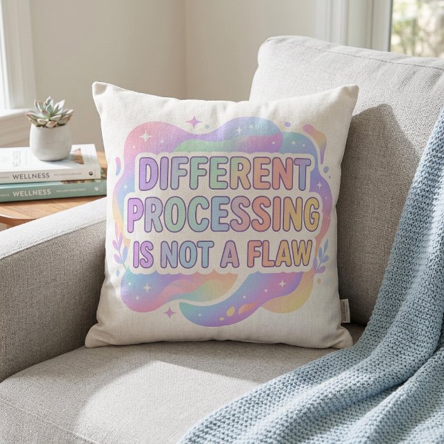 Neurodivergente bevestiging Pastel typografie  Kussen (Creator heeft geüpload)