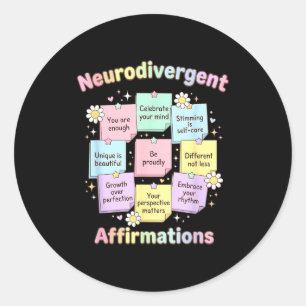 Neurodivergente bevestigingen autisme bewustzijn ronde sticker