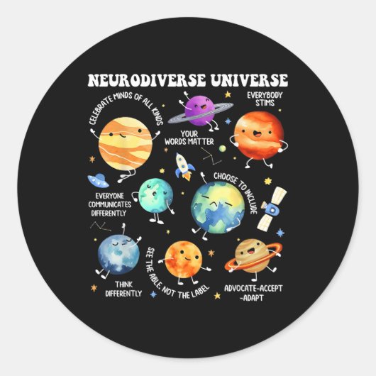 Neurodiverse Universum Neurodiversiteit Autisme Be Ronde Sticker (Voorkant)