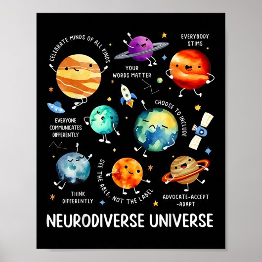 Neurodiverse Universum Planeet Autisme Bewustzijn Poster (Voorkant)