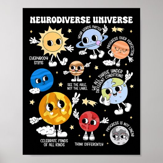 Neurodiverse Universum Planeet Autisme Bewustzijn  Poster (Voorkant)