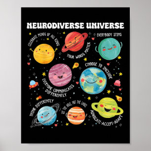 Neurodiverse Universum Planeet Autisme Bewustzijn Poster