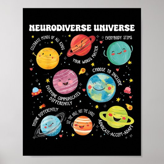 Neurodiverse Universum Planeet Autisme Bewustzijn Poster (Voorkant)