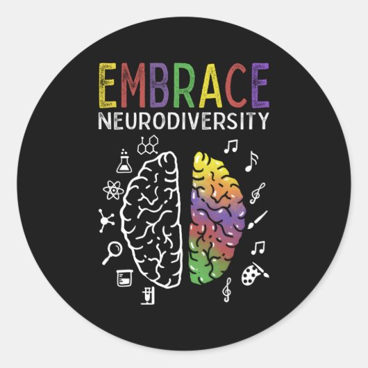 Neurodiversiteit Omhels ADHD Autisme en hersenen Ronde Sticker (Voorkant)