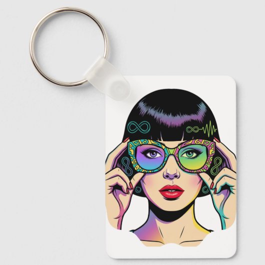 Neurodiversiteit Oneindigheidssymbool Pop Art Vrou Sleutelhanger (Voorkant)