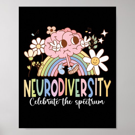 Neurodiversiteit Vier Het Spectrum Groovy Brein Poster (Voorkant)
