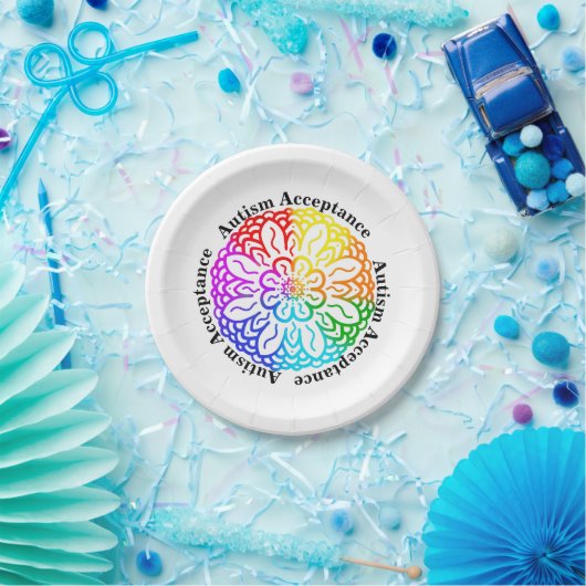 Neurodiversity Autism Acceptatie Rainbow Mandala Papieren Bordje (Feest)