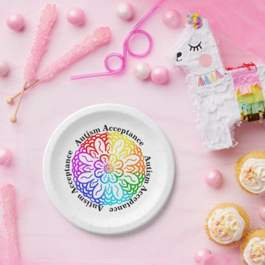 Neurodiversity Autism Acceptatie Rainbow Mandala Papieren Bordje (Feest)