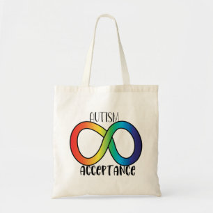 Neurodiversity Autism Acceptation Rainbow Button Tote Bag
