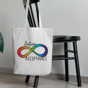 Neurodiversity Autism Acceptation Rainbow Button Tote Bag