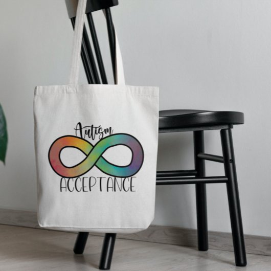 Neurodiversity Autism Acceptation Rainbow Button Tote Bag