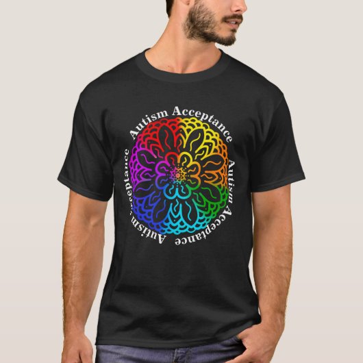 Neurodiversity Autism Acceptation Rainbow Mandala T-shirt (Voorkant)