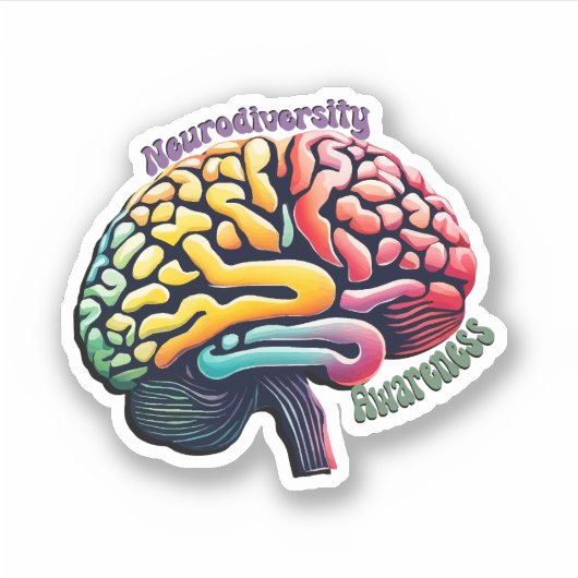 Neurodiversity Awareness Kleurrijke Hersenen Sticker (Voorkant)