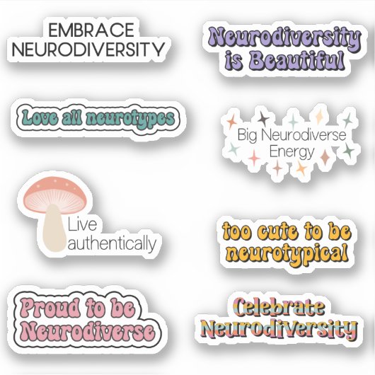 Neurodiversity Awareness Typografie Sticker Pack (Voorkant)