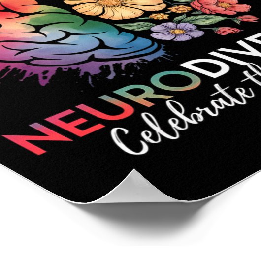 Neurodiversity Brain Floral viert het spectrum Poster (Hoek)