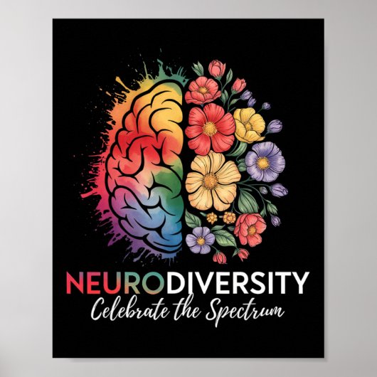 Neurodiversity Brain Floral viert het spectrum Poster (Voorkant)