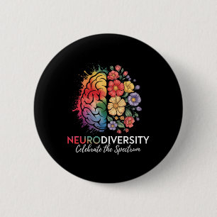 Neurodiversity Brain Floral viert het spectrum Ronde Button 5,7 Cm