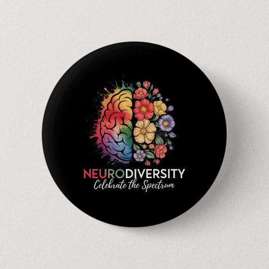 Neurodiversity Brain Floral viert het spectrum Ronde Button 5,7 Cm (Voorkant)
