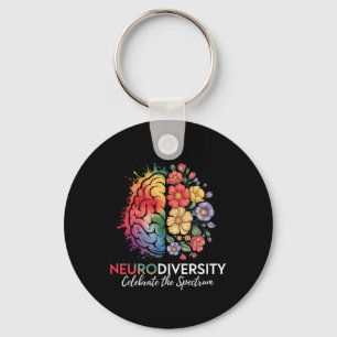 Neurodiversity Brain Floral viert het spectrum Sleutelhanger