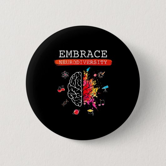 Neurodiversity Embrace Adhd Autism Asd Awareness G Ronde Button 5,7 Cm (Voorkant)